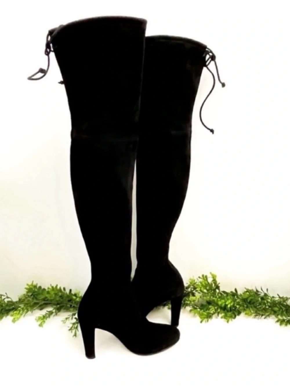 Stuart Weitzman Highland Over-the-Knee Black Suede Heeled Boots Fashion Size 6.5